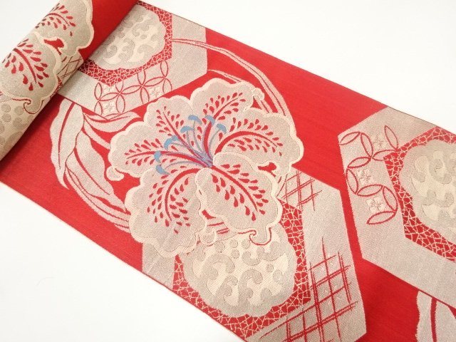 JAPANESE KIMONO / ANTIQUE LILY / WOVEN WAVE CIRCLE PATTERN / EIGHT-SID